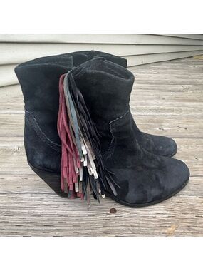 Sam Edelman Black and Gray Ankle Boots with Tassel Accents